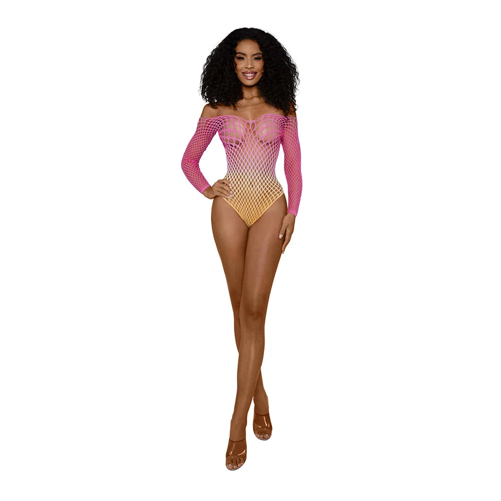 Dreamgirl Ombre Net Bodystocking Tropical Peach