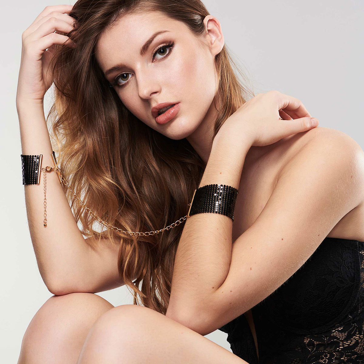 Bijoux Indiscrets Desir Metallique Mesh Handcuffs - Black Intimates Adult Boutique