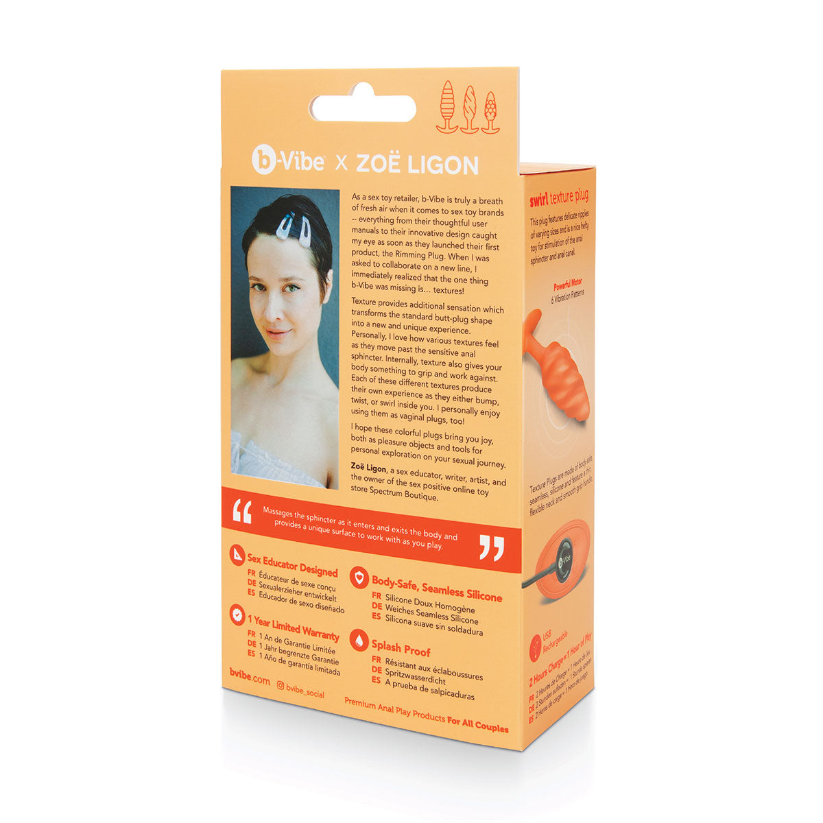 Shop B-Vibe Texture Plug Swirl Orange (Medium) | Anal Toys Category Intimates Adult Boutique