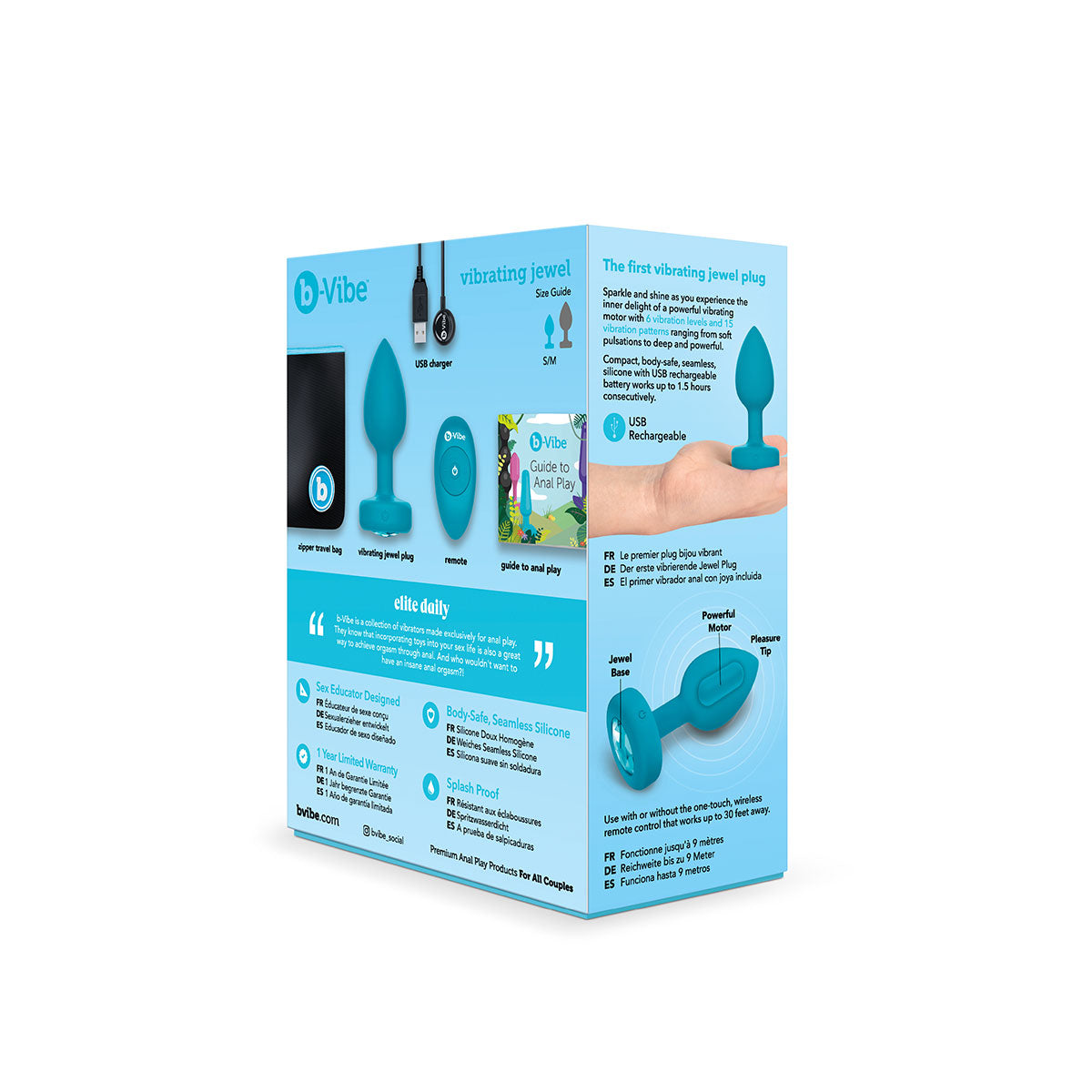 Anal Toys: B-Vibe Vibrating Jewel Plug Small-Medium - Aqua Intimates Adult Boutique