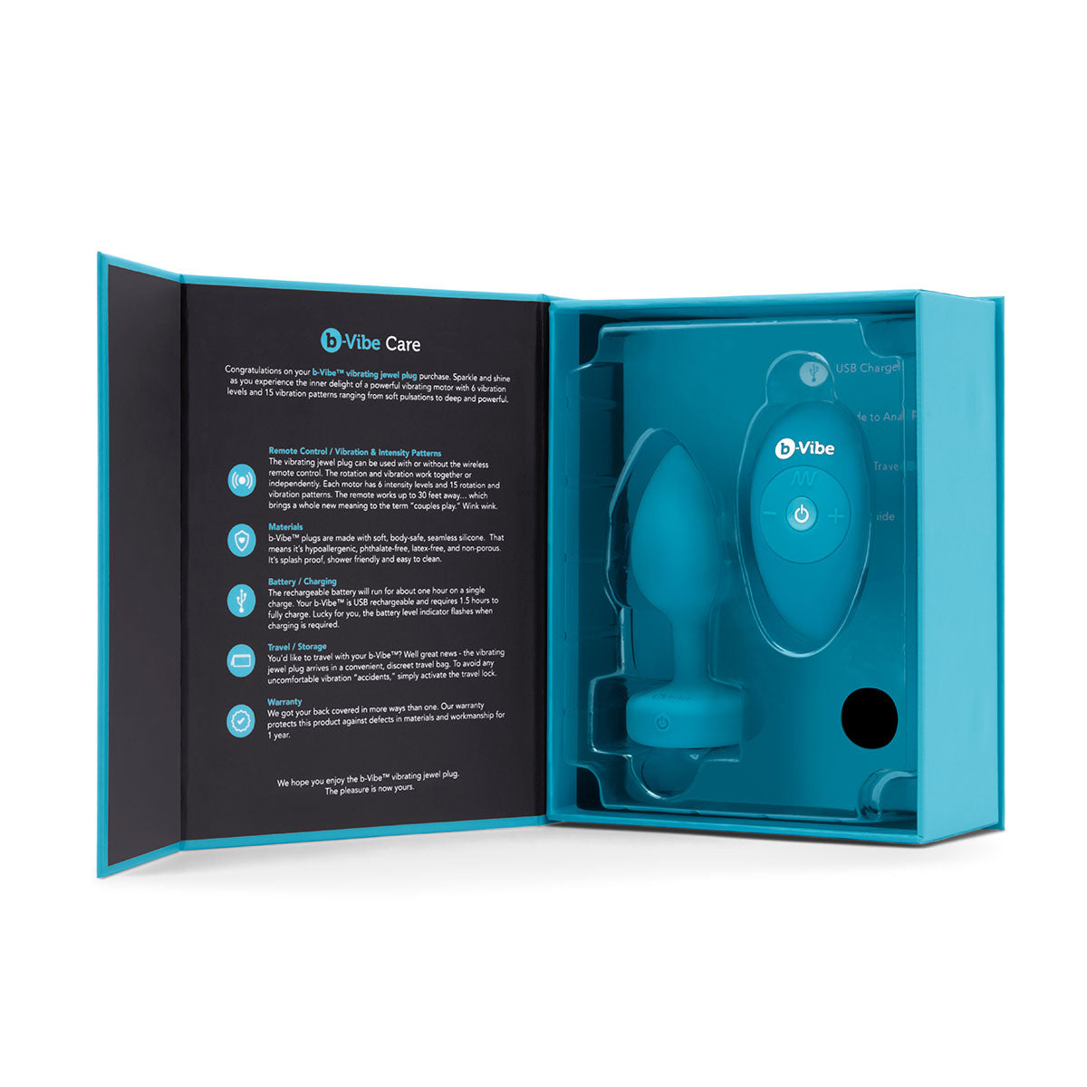 Anal Toys: B-Vibe Vibrating Jewel Plug Small-Medium - Aqua Intimates Adult Boutique