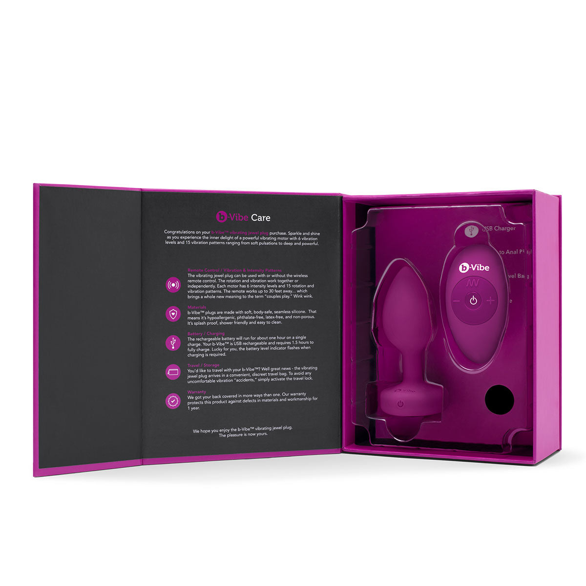 B-Vibe Vibrating Jewel Plug Small-Medium - Fuchsia | Anal Toys Intimates Adult Boutique