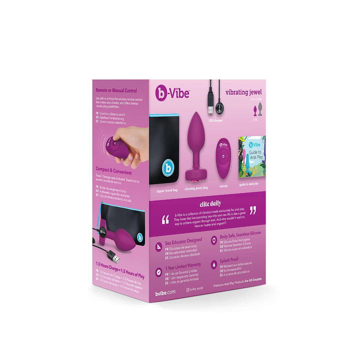 B-Vibe Vibrating Jewel Plug Small-Medium - Fuchsia | Anal Toys Intimates Adult Boutique