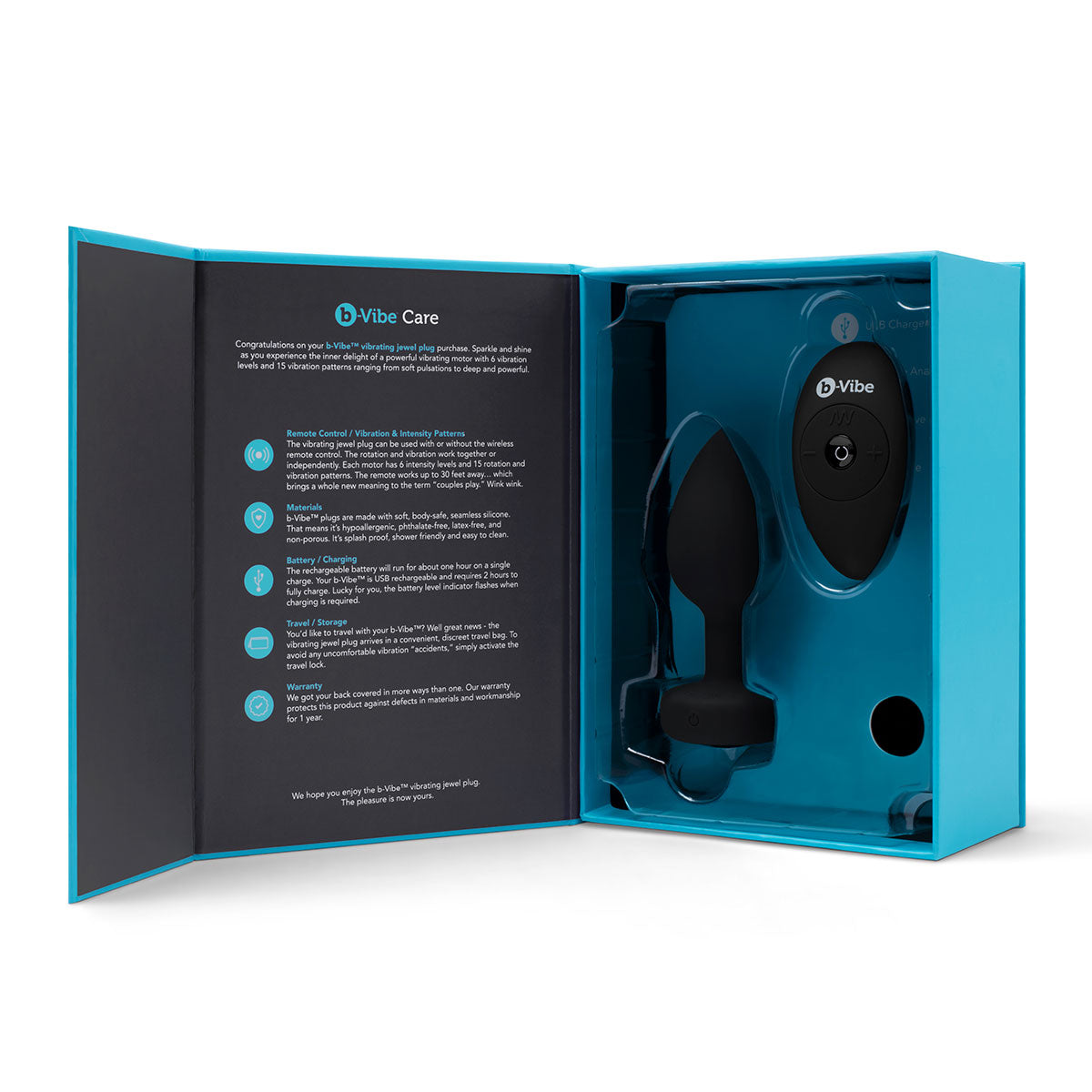 B-Vibe Vibrating Jewel Plug Medium-Large - Black Intimates Adult Boutique