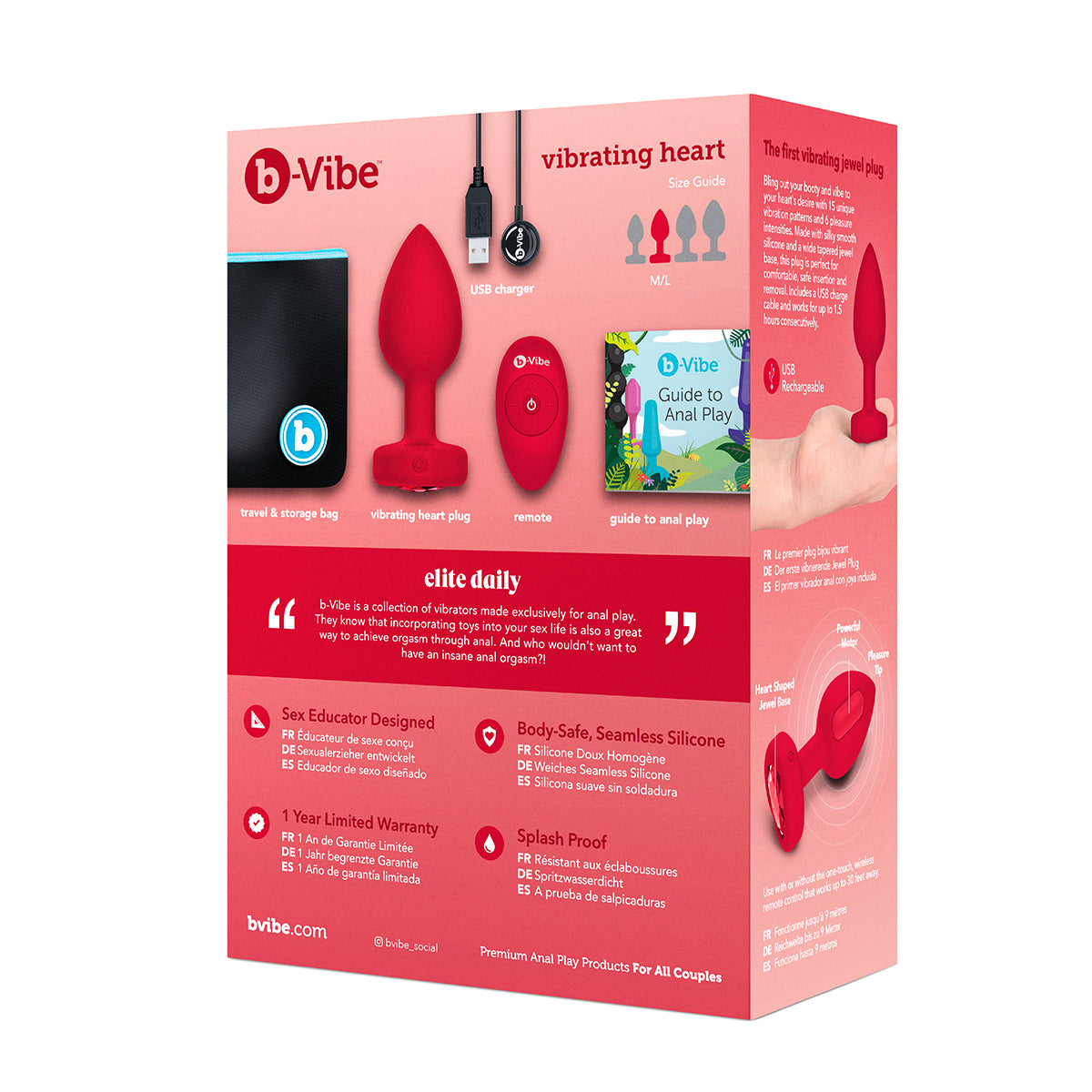 B-Vibe Vibrating Heart Plug Medium/Large - Scarlet Ruby Intimates Adult Boutique