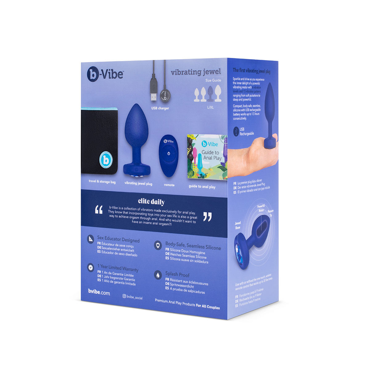 Blue Sapphire B-Vibe Vibrating Jewel Plug in L-XL Size | Anal Toys Intimates Adult Boutique