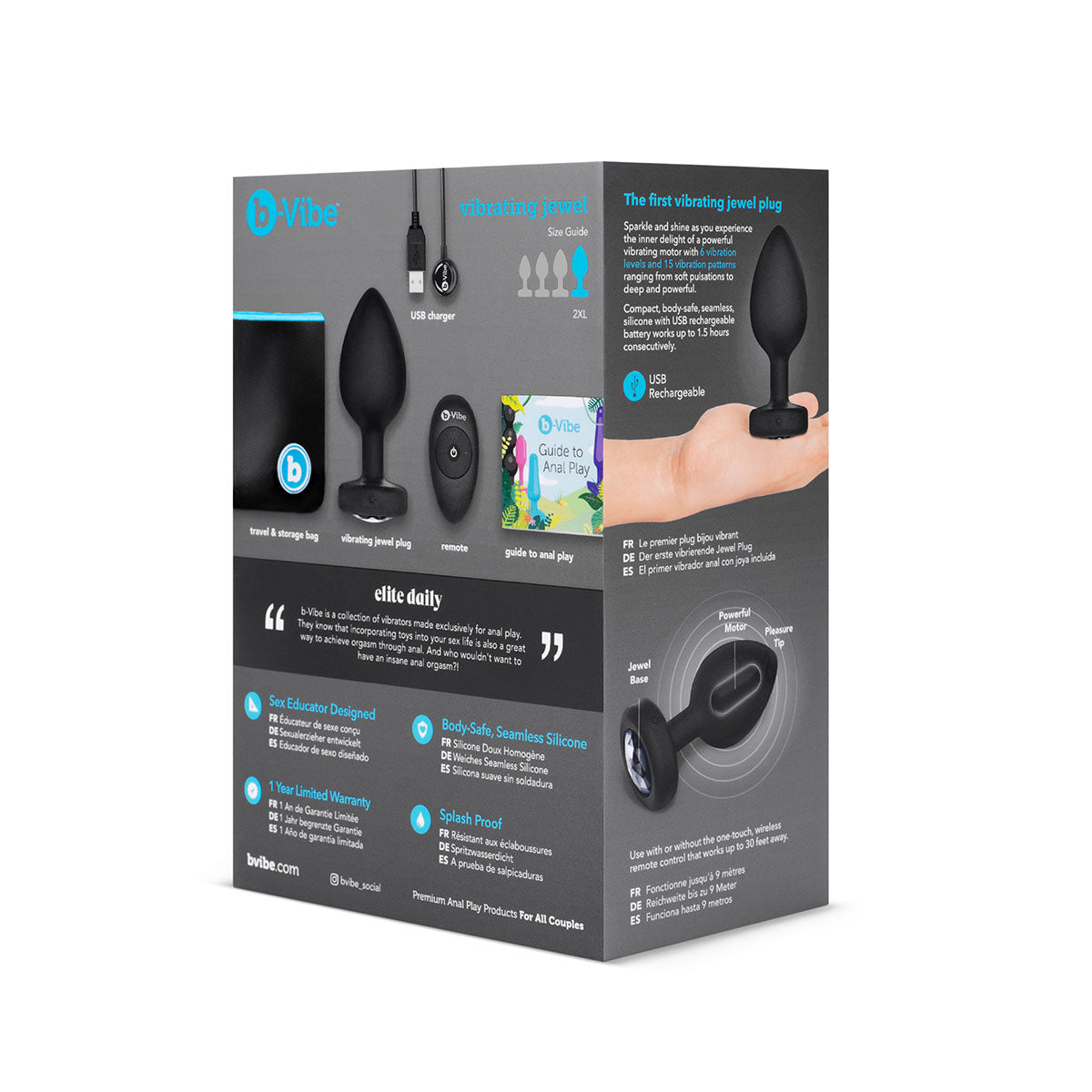 B-Vibe Vibrating Jewel Plug 2XL - Black Intimates Adult Boutique