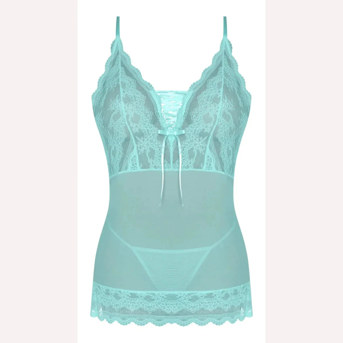 Seabreeze Lace Up Chemise & G Set Turquoise S/m Intimates Adult Boutique