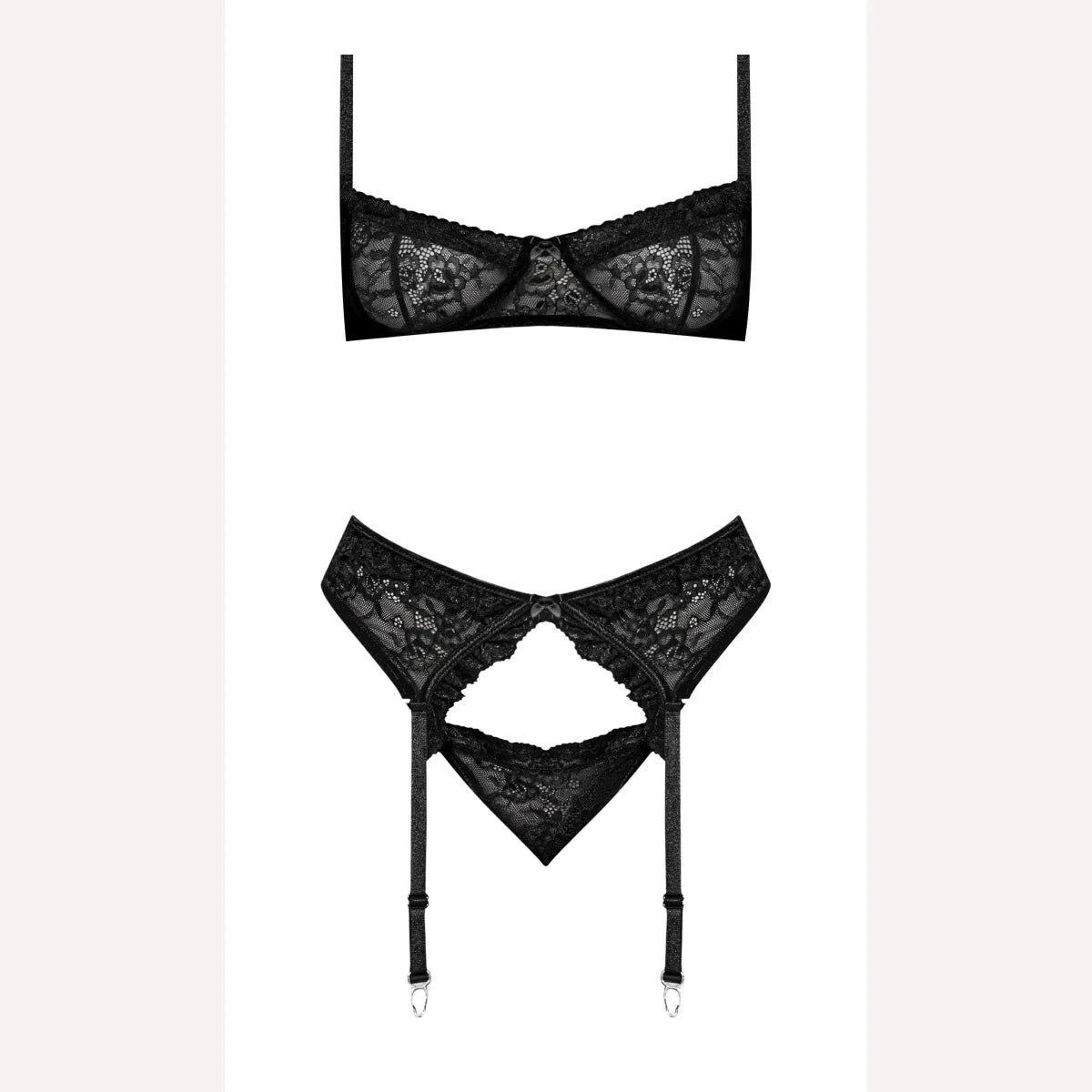 Ooh La Lace Demi Bra Garter & Tanga Black L/xl Intimates Adult Boutique