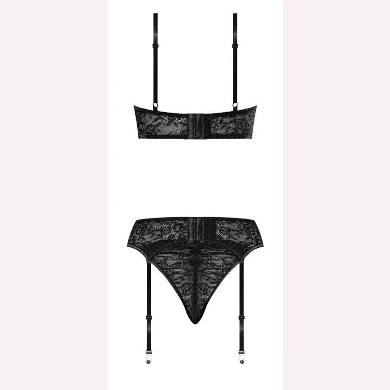 Ooh La Lace Demi Bra Garter & Tanga Black S/m Intimates Adult Boutique