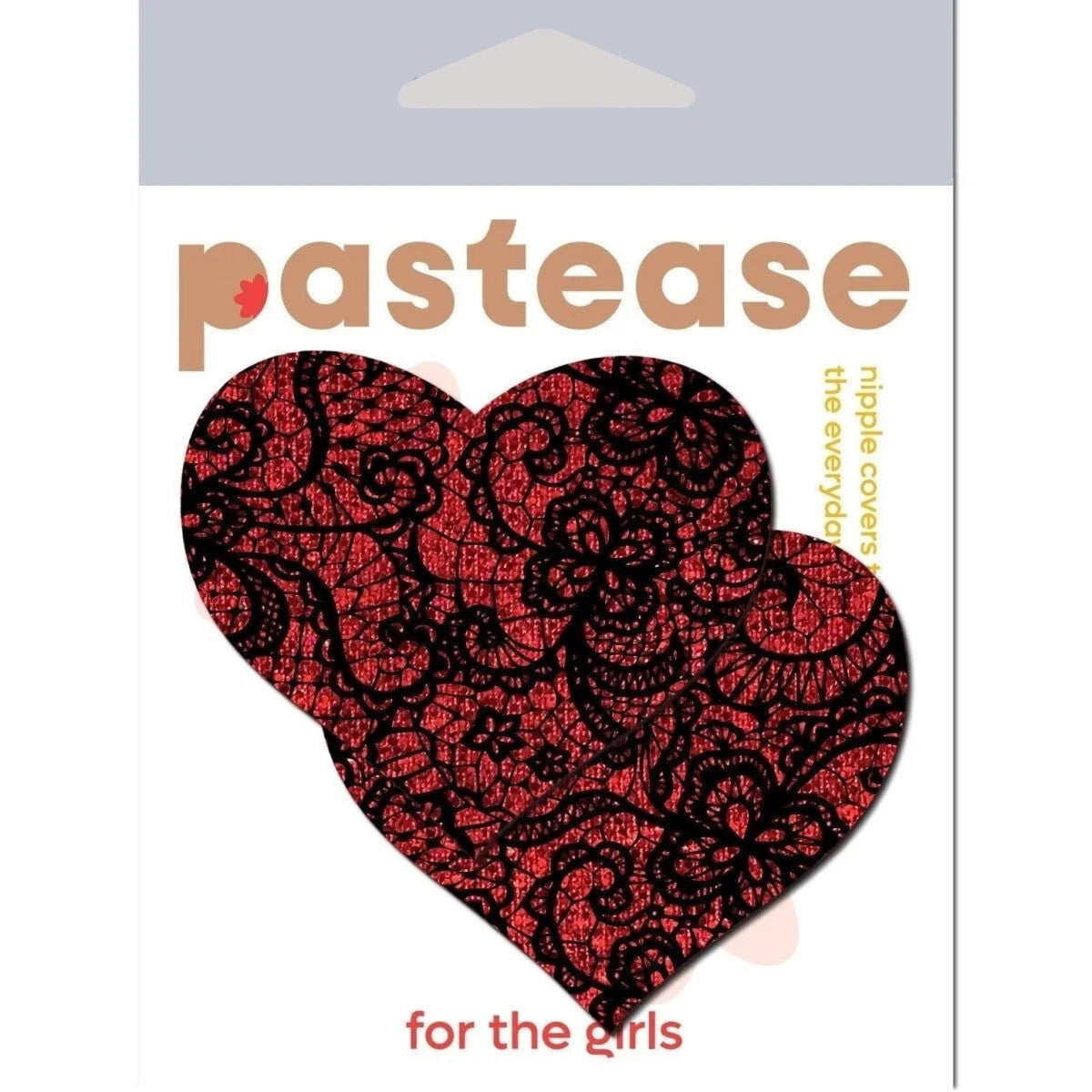 Pastease Red Glitter Heart W/ Black Lace Overlay Intimates Adult Boutique