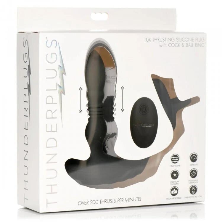 Thunderplugs 10x Thrusting Plug W/ Cock & Ball Ring Intimates Adult Boutique