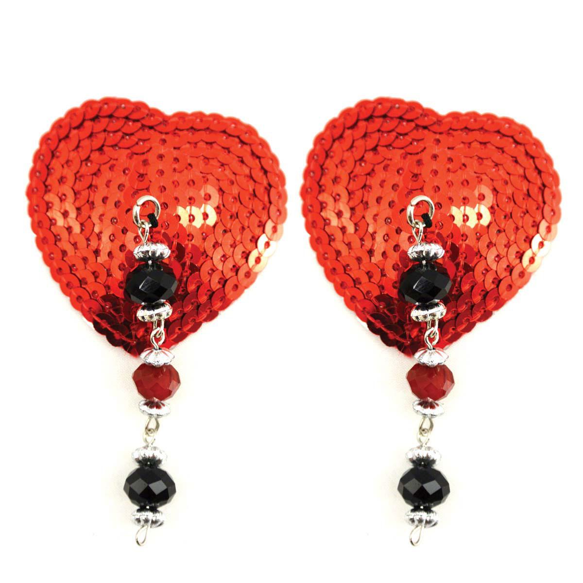 Bijoux de Nip Heart Red Sequin Pasties w- Facet Beads Intimates Adult Boutique