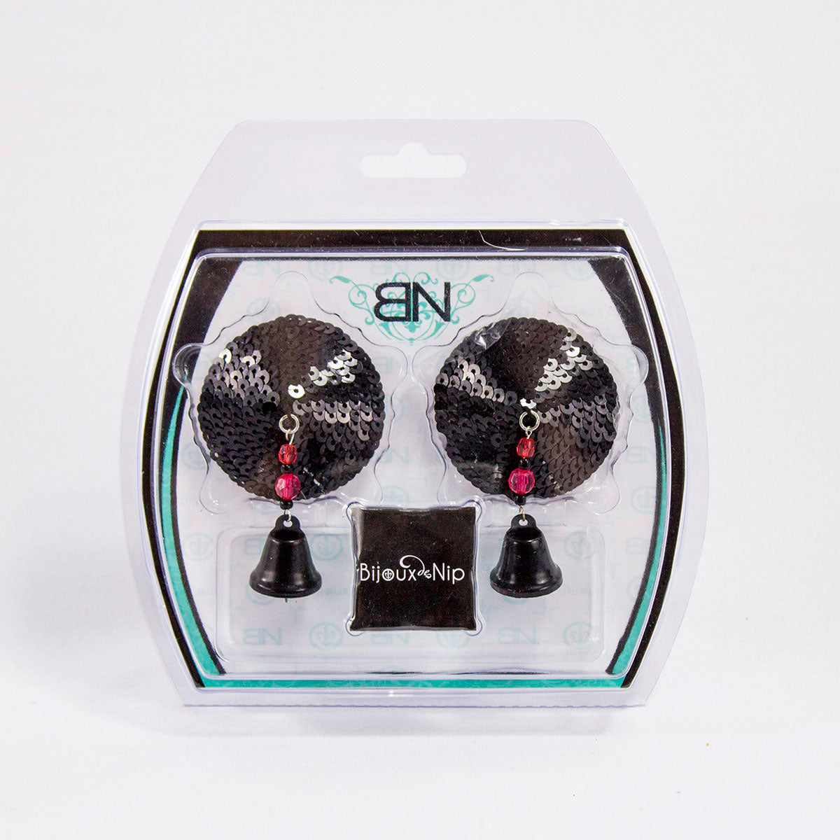 Bijoux de Nip Round Black Sequin Pasties w- Bells Intimates Adult Boutique