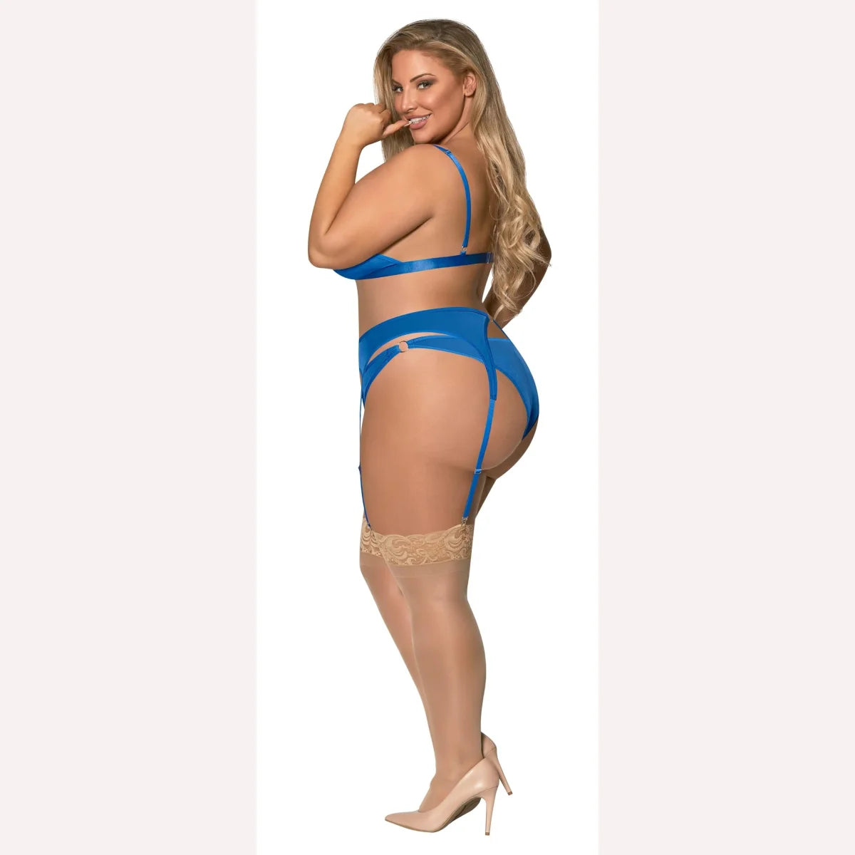 Sassy Bra Garter & Rouched Panty Cobalt 2xl Intimates Adult Boutique