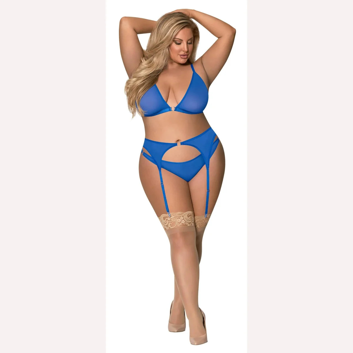 Sassy Bra Garter & Rouched Panty Cobalt 2xl Intimates Adult Boutique