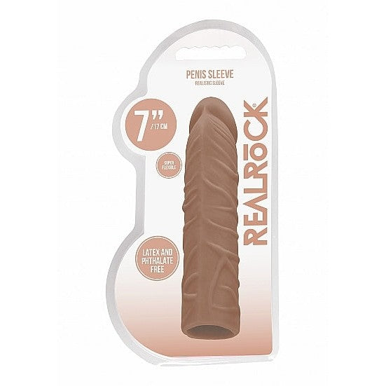 7" Realrock Penis Extension Sleeve in Tan - Sextoys for Men Intimates Adult Boutique