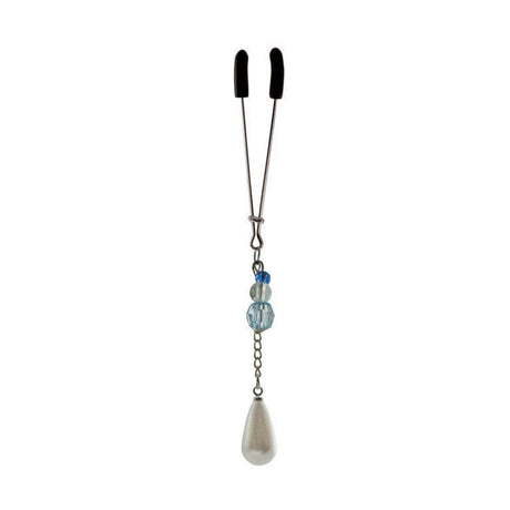 Bijoux De Cli Tweezer W- Pearl On Chain & Blue Beads Intimates Adult Boutique