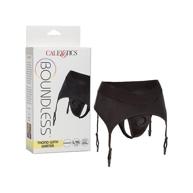 Boundless Thong W- Garter L-xl Harness Black Intimates Adult Boutique