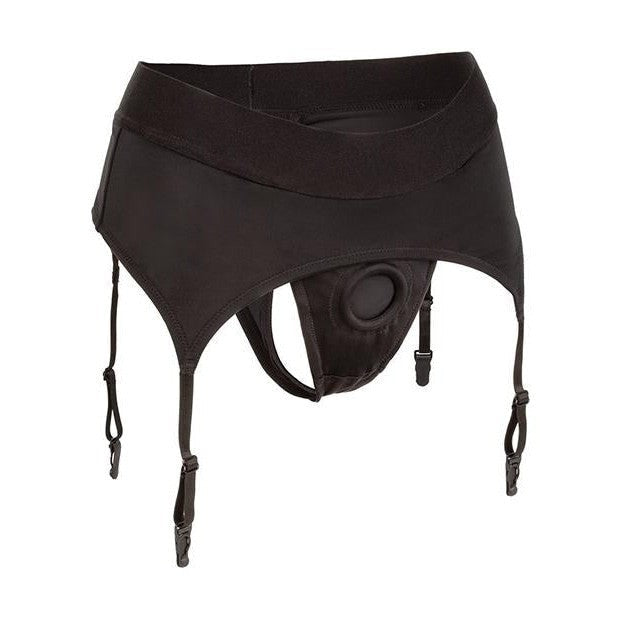 Boundless Thong W- Garter L-xl Harness Black Intimates Adult Boutique