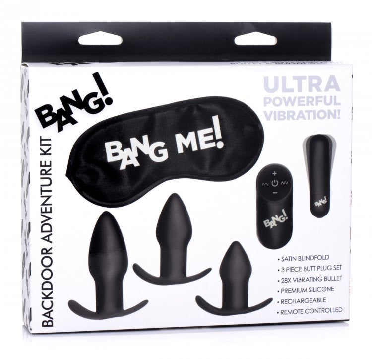 Bang! Backdoor Adventure 3pc Butt Plug Bullet & Blindfold Kit Black Intimates Adult Boutique