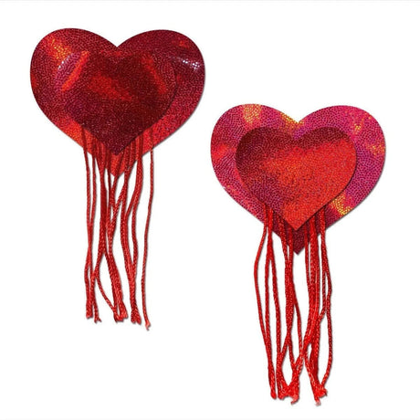 Pastease Red Holographic Heart W/ Tassel Fringe Intimates Adult Boutique
