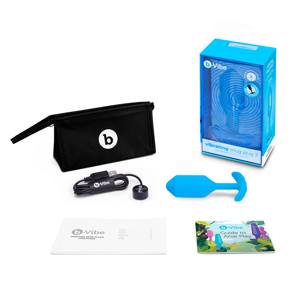 B-Vibe Vibrating Snug Plug 3 (L) - Blue Intimates Adult Boutique