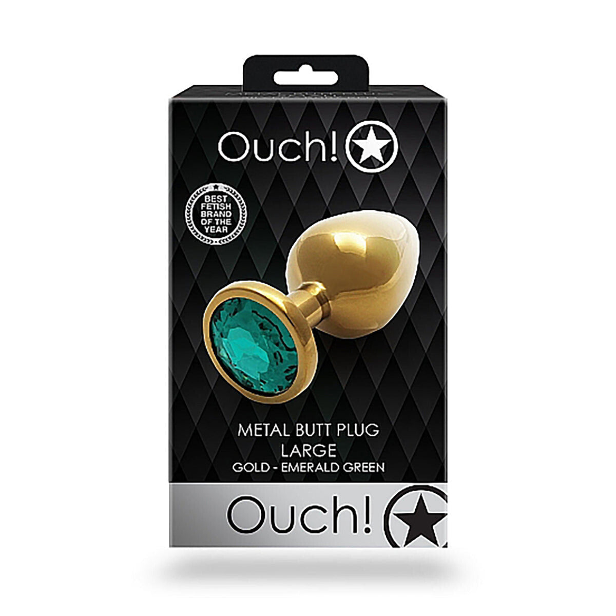 Shots Ouch! Round Gem Butt Plug Large - Gold/Emerald Green Intimates Adult Boutique