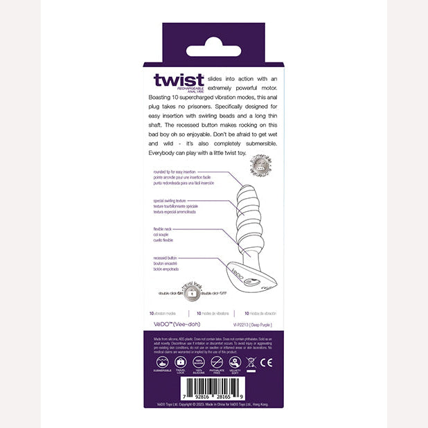 Vedo Twist Rechargeable Anal Plug Deep Purple