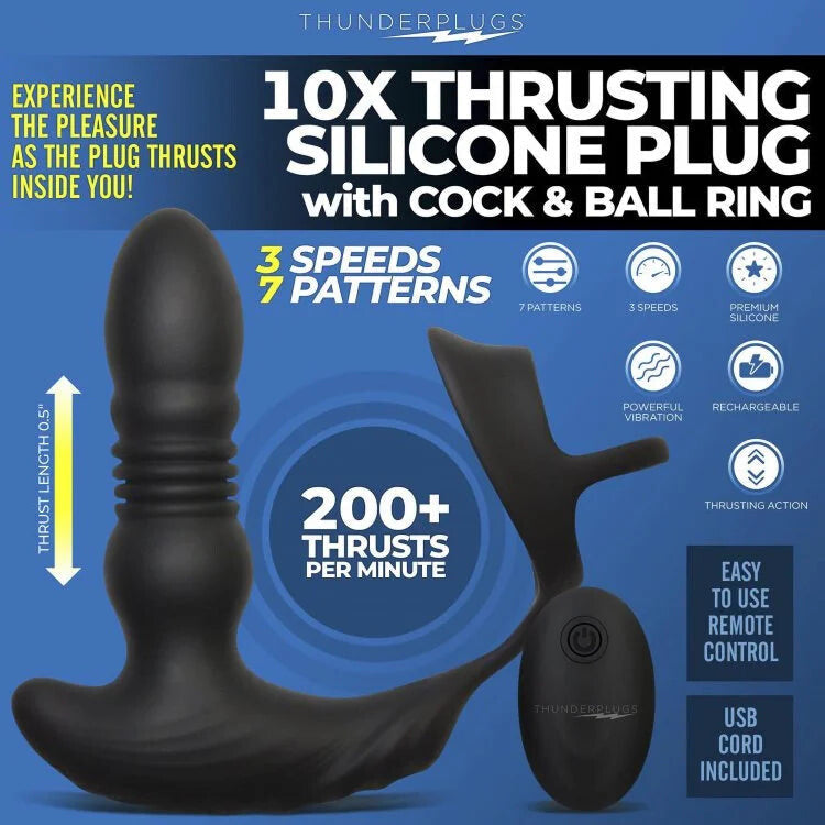 Thunderplugs 10x Thrusting Plug W/ Cock & Ball Ring Intimates Adult Boutique
