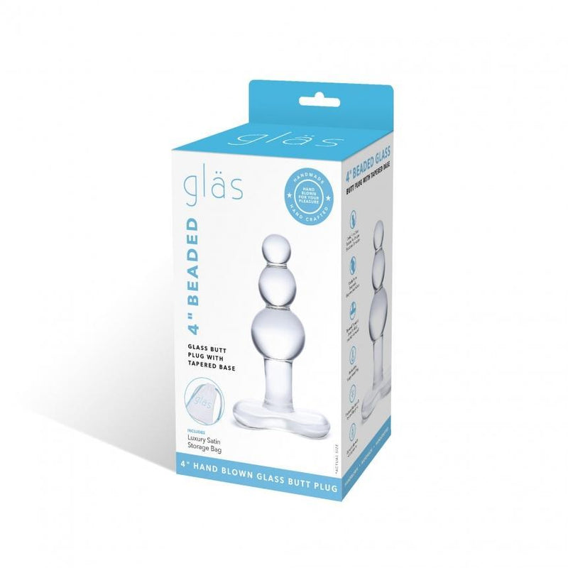 4 In Beaded Glass Butt Plug W- Tapered Base Electric / Hustler Lingerie Anal Toys