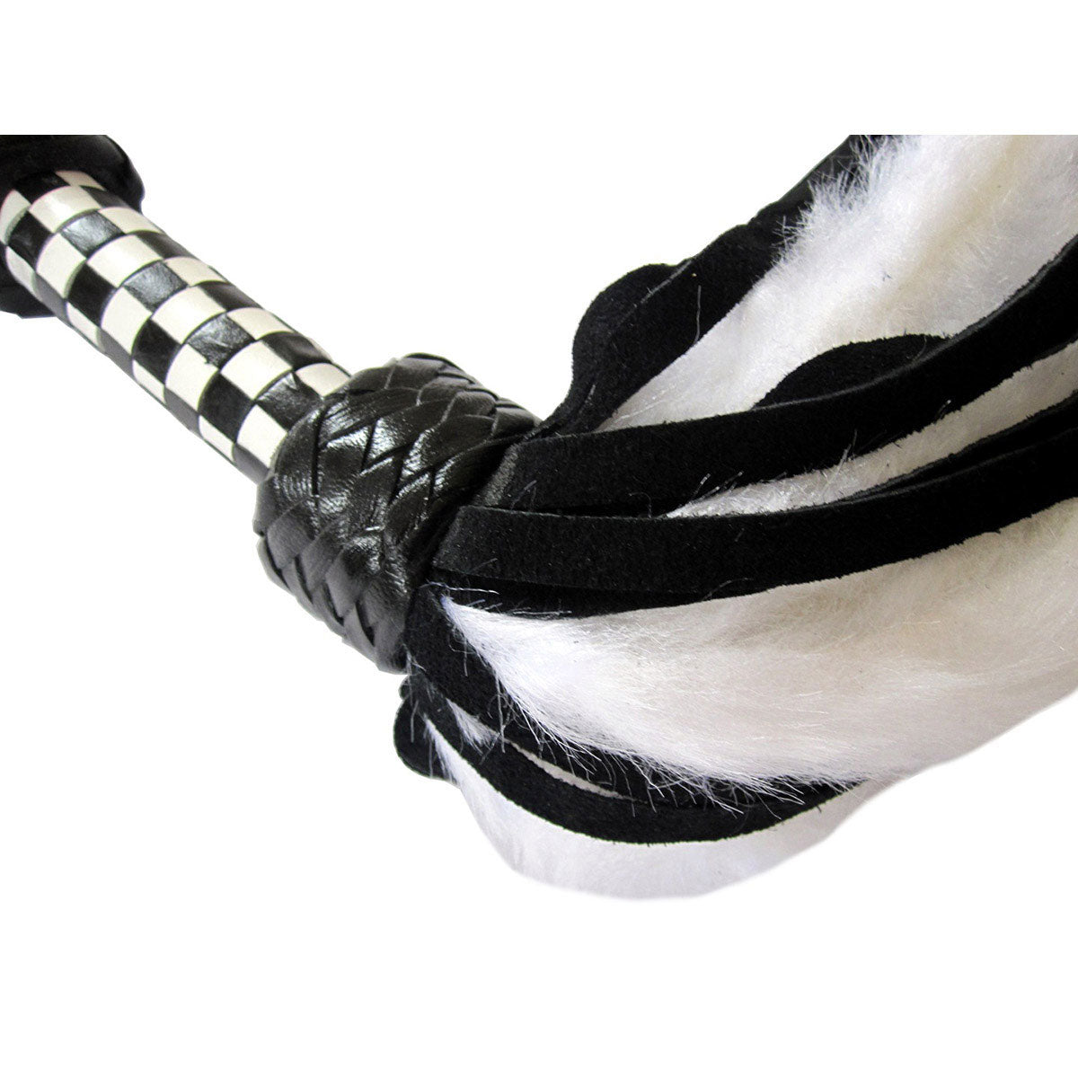 Suede and Fluff MINI Flogger - 18" - White-Black Intimates Adult Boutique