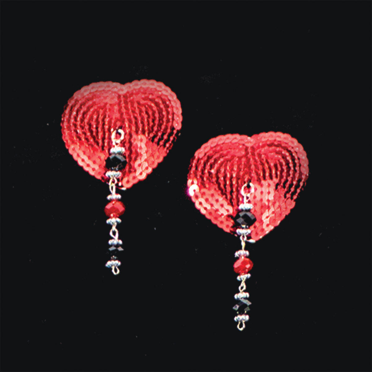 Bijoux de Nip Heart Red Sequin Pasties w- Facet Beads Intimates Adult Boutique