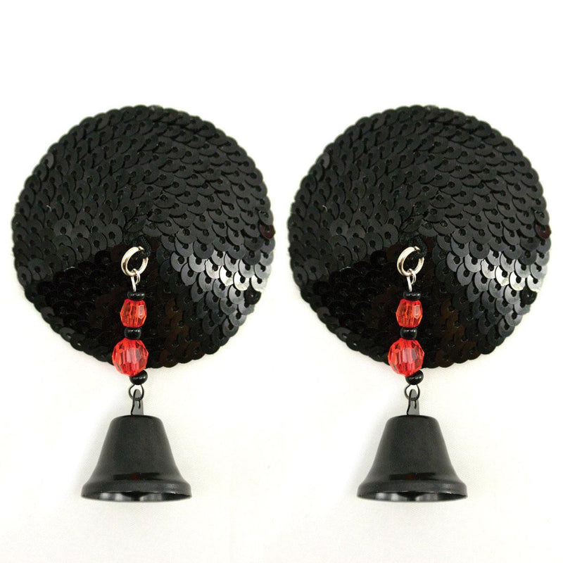 Bijoux de Nip Round Black Sequin Pasties w- Bells