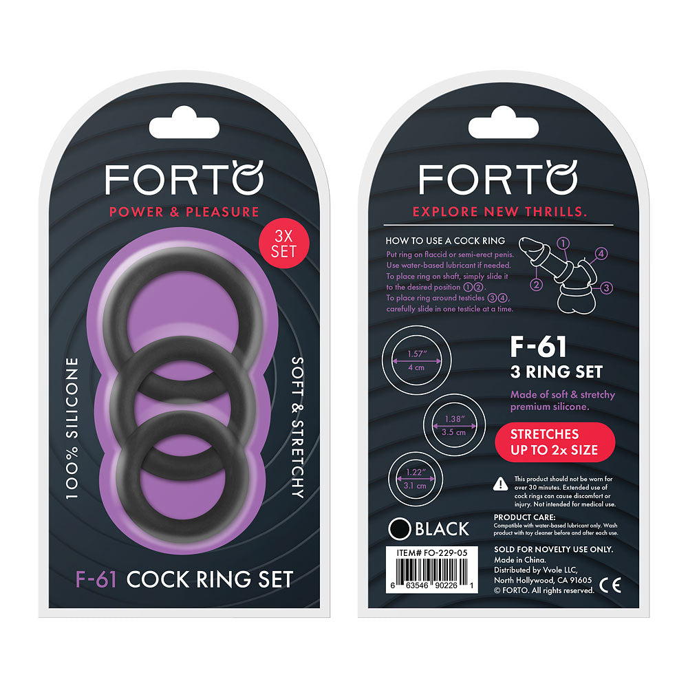 FORTO F-61 C-Ring 3pc Set Black Intimates Adult Boutique
