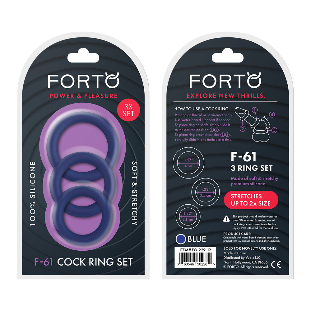 FORTO F-61 C-Ring 3pc Set Blue Intimates Adult Boutique