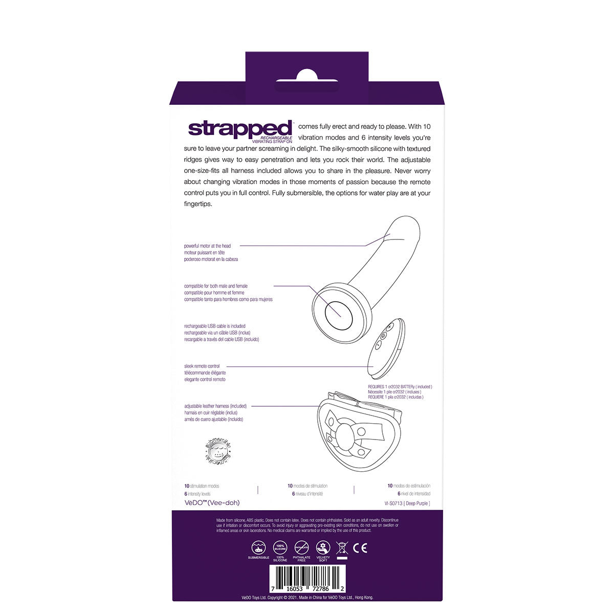 VeDO STRAPPED Rechargeable Vibrating Strap-On - Purple Intimates Adult Boutique