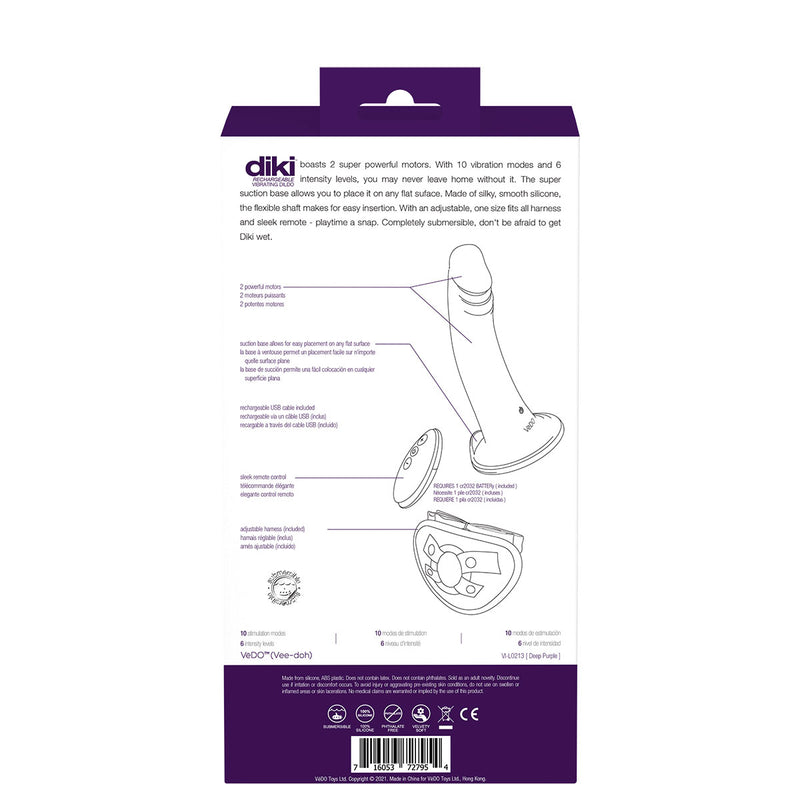 VeDO DIKI Rechargeable Vibrating Strap-On - Purple