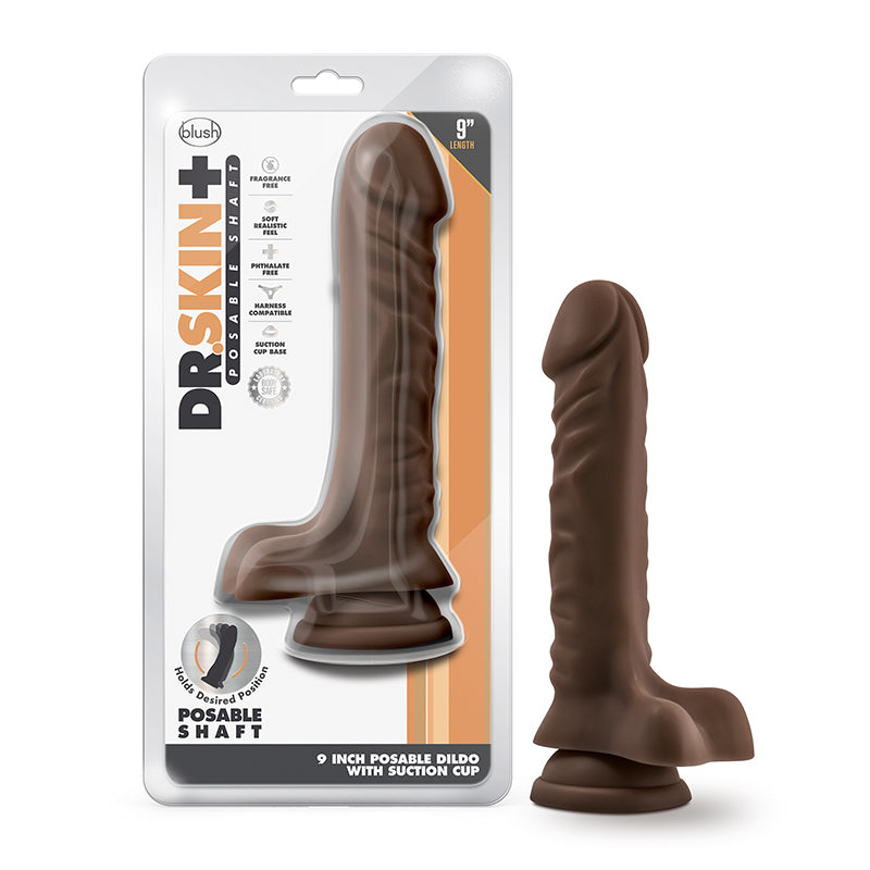 Dr Skin Plus 9in Posable Dildo W- Balls Chocolate Intimates Adult Boutique