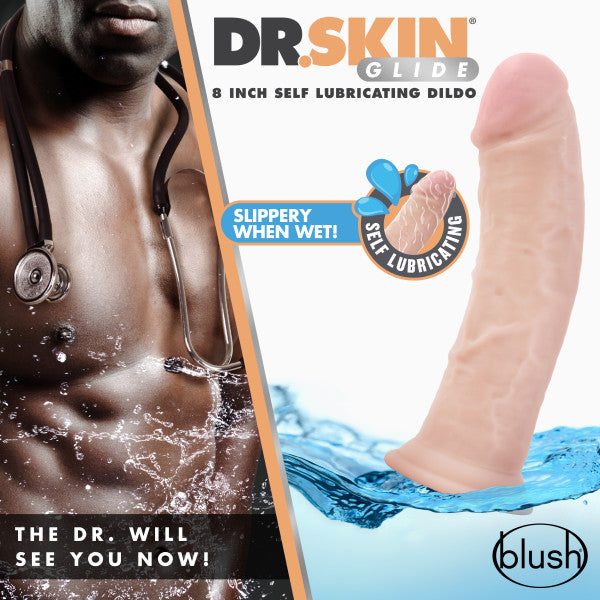 Dr Skin Glide 8in Self Lubricating Dildo Vanilla Intimates Adult Boutique