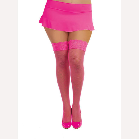 Thigh Highs Fishnet W/ Back Seam Hot Pink Q/s Intimates Adult Boutique