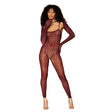 Leopard Fishnet Catsuit Bodystocking Burgundy O/s Intimates Adult Boutique