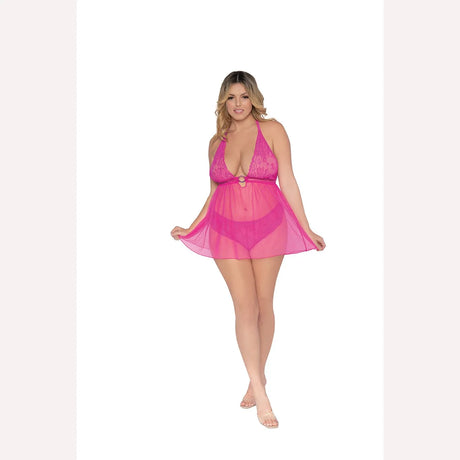 Stretch Lace & Mesh Babydoll Paradise Pink Q/s Intimates Adult Boutique