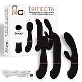 Trifecta Rechargeable Vibrator W- 3 Interchangeable Heads Black Intimates Adult Boutique