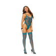 Crochet Lace Teddy W- Cut Out Detail & Stockings Dusky Jade Intimates Adult Boutique