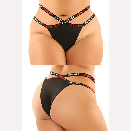 Vibes Fuck Off Panty & Thong 2pk Black Q/s Intimates Adult Boutique