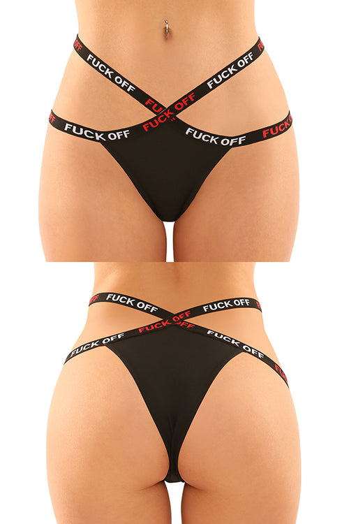 Vibes Fuck Off Panty & Thong 2pk Black S-m