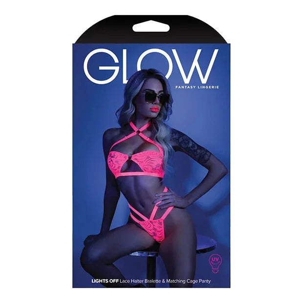 Glow Lights Off Bralette & Panty Neon Pink M-l Intimates Adult Boutique