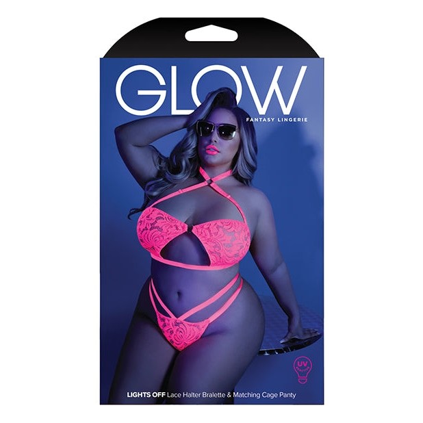 Glow Lights Off Bralette & Panty Neon Pink Q-s Intimates Adult Boutique
