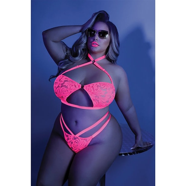 Glow Lights Off Bralette & Panty Neon Pink Q-s Intimates Adult Boutique